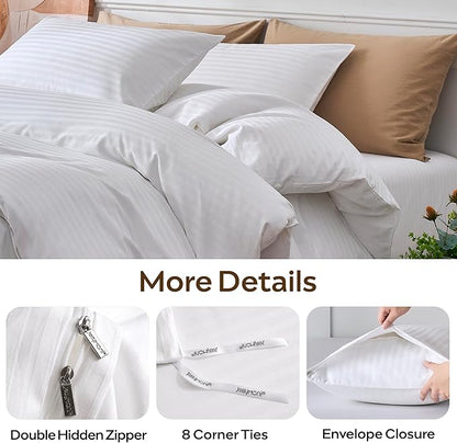 JELLYMONI Striped Duvet Cover Set - Full Size Comforter Cover, Classic Sateen Stripes, 100% Cotton 3 Pcs Bedding with Zipper Closure & 8 Corner Ties for Guest or Teen Room