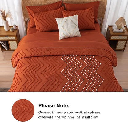 Litanika Oversized King Size Comforter Set with Sheets Burnt Orange - 7 Pieces Bed in a Bag Oversized King Boho Tufted Complete Bedding Sets with Comforter, Sheets, Pillowcases & Shams