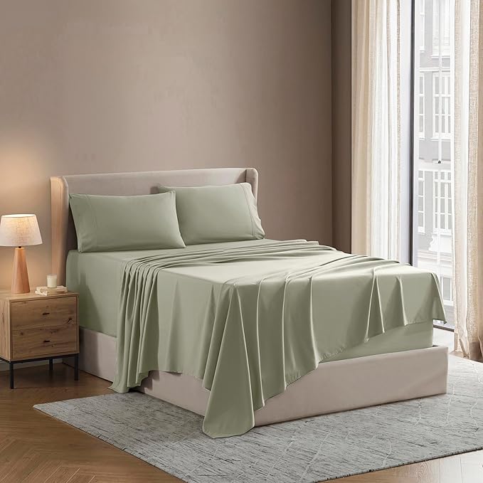 Nestl Full XL Sheet Set - Luxury 1800 Ultra-Soft Microfiber Full Extra Long Bed Sheets - Double Brushed - Deep Pockets - Easy Fit - 4 Piece Set - Bedding Sheets & Pillowcases (Full XL, Light Green)