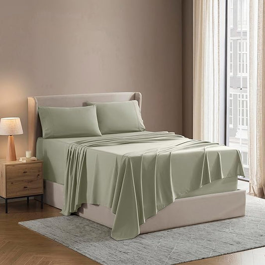 Nestl Full XL Sheet Set - Luxury 1800 Ultra-Soft Microfiber Full Extra Long Bed Sheets - Double Brushed - Deep Pockets - Easy Fit - 4 Piece Set - Bedding Sheets & Pillowcases (Full XL, Light Green)