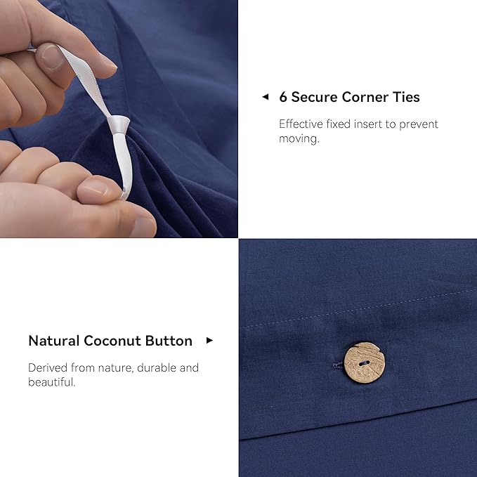 JELLYMONI Cotton Duvet Cover Cal King Size - Navy Blue Comforter Cover with Button 100% Washed Cotton 3PCS Breathable Soft Solid Bedding Set Duvet Cover 104×98in & 2 Pillowcases (NO Comforter)