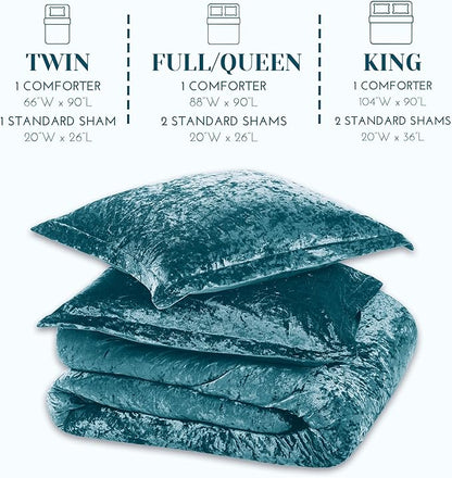 Comfort Spaces Juliette Luxe Comforter Set Velvet Lush with Soft Brushed Microfiber Reverse, All Season Cozy Velvet Bedding Sets, Fluffy Comforter Bed Set, Matching Sham, Teal Full/Queen 3 Piece