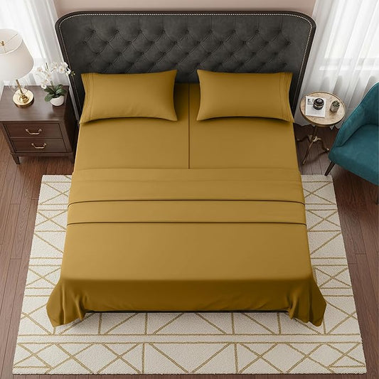 Elegant Comfort Luxurious 1500 Premium Hotel Quality Microfiber Three Line Embroidered Softest 5-Piece Bed Sheet Set, Wrinkle and Fade Resistant, Split King, Bronze