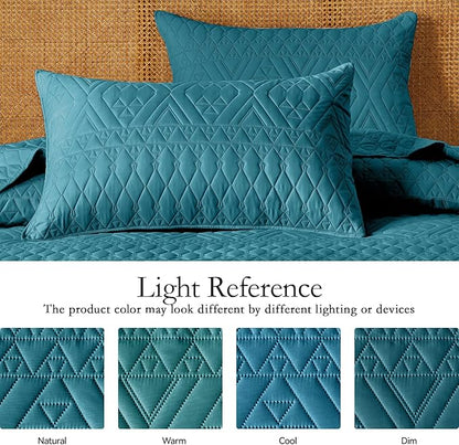 akkialla Twin Quilt Set, Teal Lightweight Microfiber Bedspread Coverlet, Boho Geometric Pattern, Soft All-Season Bedding, 2-Piece (1 Quilt, 1 Pillow Sham) | Breathable fabric, Modern style