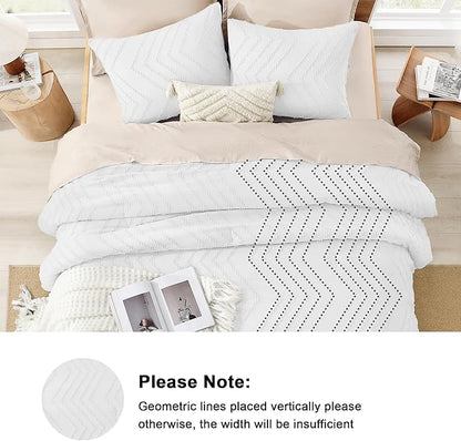 Litanika Comforter Oversized King Size Set White, 3 Pieces Chevron Tufted Vintage Solid Bedding Comforter Sets, Fluffy Bed Set