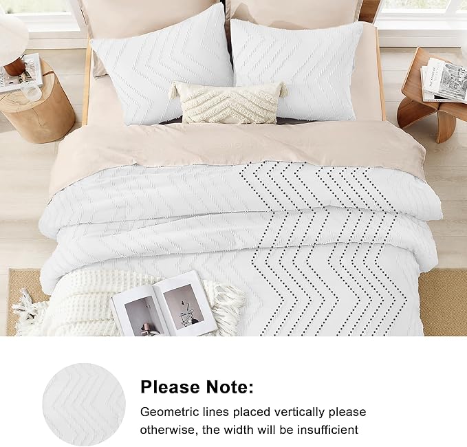 Litanika Comforter Super King Size Set White, 3 Pieces Chevron Tufted Solid Bedding Comforter Sets, Fluffy Bed Set