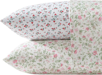 Laura Ashley - Queen Sheet Set, Crisp & Cool Cotton Percale Bedding with Deep Pockets, Lightweight for Year Round Comfort, Bed Sheets with Matching Pillowcases (Aylesmore Ditsy Red)