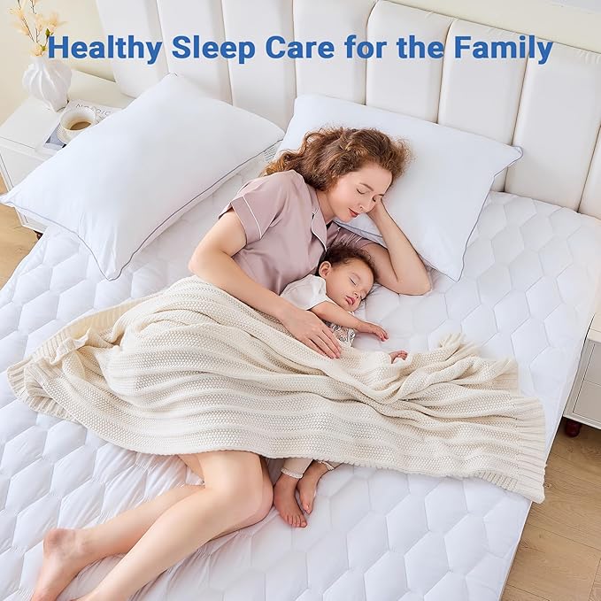 MUXHOMO King Size Mattress Protector, 100% Waterproof Quilted Mattress Cover King Size Bed, Noiseless Soft & Cooling Mattress Pad Cover, Deep Pocket 6"-21", White