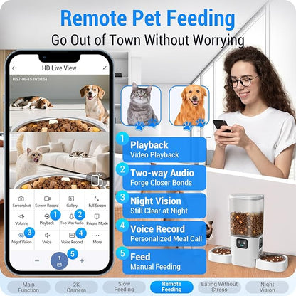 Frienhund 5G WiFi Automatic Cat Feeder with Two HD Camera: 7L Automatic Dog Feeder with Night Vision, Auto Cat Food Dispenser for Multiple Pet, Detachable for Easy Cleaning - 29 Cup