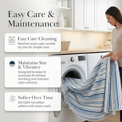 Southshore Fine Living, Inc. Oversized Queen Quilt Set, Striped Blue/White Quilt Bedspread Queen/Full, 3-Piece Coastal Bedding Set with Lightweight Coverlet and Matching Quilted Shams, Blue Stripes