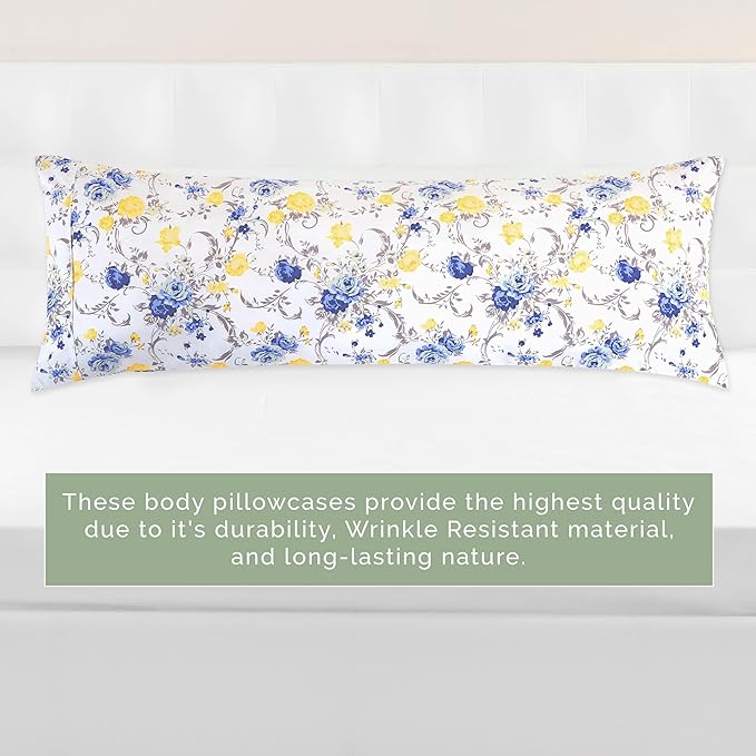 Elegant Comfort Ultra Soft 1-Piece Set Floral Print Pillowcases - 1500 Premium Hotel Quality Microfiber, Soft and Smooth Hidden Zipper Closure 1-Piece Pillow Covers - Body Pillowcase, Gold Jenna