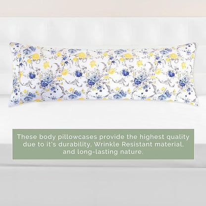 Elegant Comfort Ultra Soft 1-Piece Set Floral Print Pillowcases - 1500 Premium Hotel Quality Microfiber, Soft and Smooth Hidden Zipper Closure 1-Piece Pillow Covers - Body Pillowcase, Gold Jenna