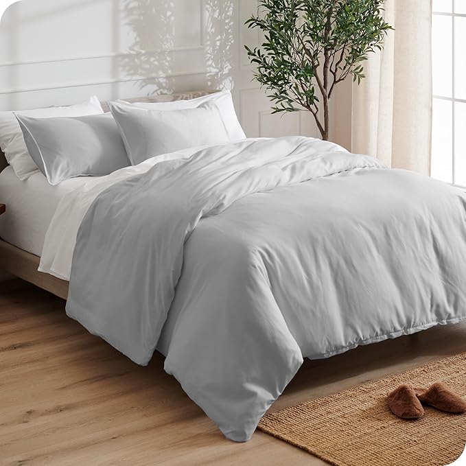 Bare Home Bedding Duvet Cover Extra Long Size - Premium 1800 Super Soft Collection - Lightweight, Cooling - Soft Breathable Bedding Duvet Cover (Twin/Twin XL, Cloud Grey)