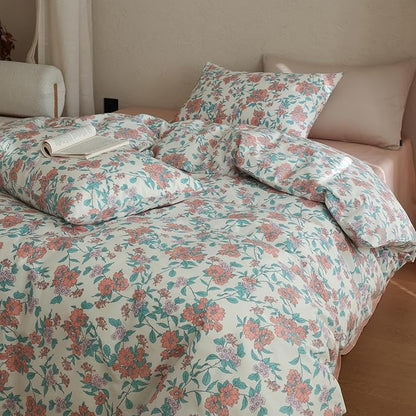Floral Full Comforter Down Alternative Girls Bedding Set Lightweight Breathable Cotton Fluffy Bedding Comforter Sets Boho Patterned Aesthetic Farmhouse Bed Comforter with 2 Pillowcases