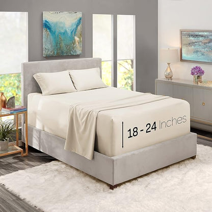 Nestl King Size Sheet Set, 4 Piece Extra Deep Pocket (18-24 inches), Microfiber, Hotel Luxury, Soft, Breathable, Wrinkle-Free, Easy to Care, Off White