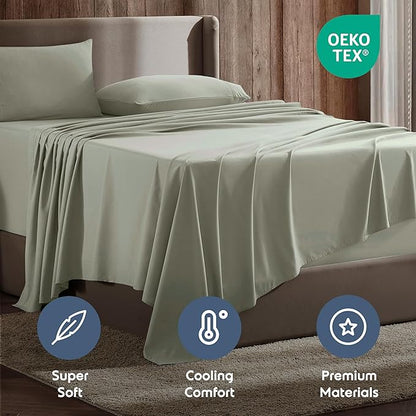 Nestl Full Sheet Set - Luxury 1800 Ultra-Soft Microfiber Full Bed Sheets - Double Brushed - Deep Pockets - Easy Fit - 4 Piece Set - Bedding Sheets & Pillowcases (Full, Light Green)