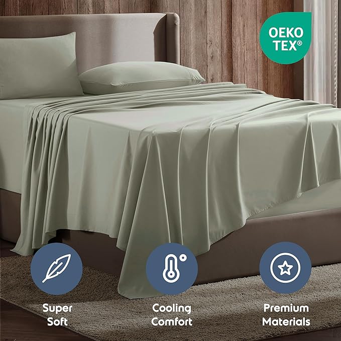 Nestl Short Queen Sheet Set - 1800 Ultra-Soft Microfiber - Double Brushed - Deep Pockets - Easy Fit - 4 Piece Set - Bed Sheets (Short Queen, Light Green)