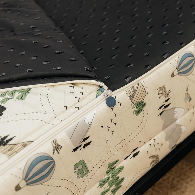 Beddy's Adventure & Wildlife Theme Durable Zipper Bedding for Kids, Bed in a Bag, Cream Comforter & Charcoal Sheets with Outdoor Explorer Design, Includes Pillowcase & Pillow Sham, Easy to Make & Wash