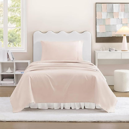 UGG Hedi Twin Sheet Set 3-Piece Luxury Cooling Sheets Deep Pockets Premium Bedding with 1 Pillow Sham Hypoallergenic Machine Washable Soft Lightweight Bed Set for Dorm or Kid Bunk, Twin, Shell Pink