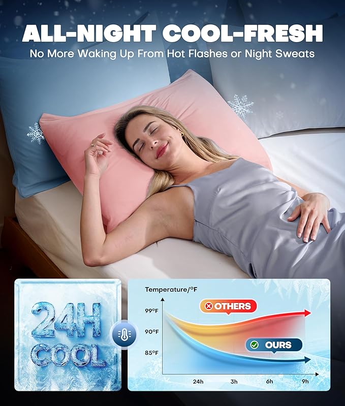 Ultra-Chill Cooling Pillowcase Set of 2 for Hot Sleepers, Softer Than Silk Pillow Cases for Protecting Hair & Skin, Breathable Bed Pillow Covers w/Zipper, Gifts for Women Men (Pink, King)