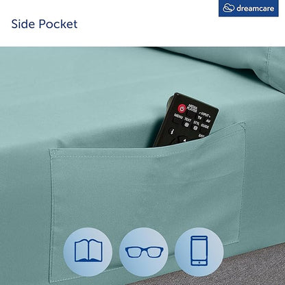 DREAMCARE Queen Sheet Set – 6 pcs Cooling Bed Sheets – up to 15” Deep Sheets Queen Size Bed Set – 2500 Supreme Collection – Extra Soft 100% Brushed Microfiber Hotel Luxury with Side Pocket – Spa Blue