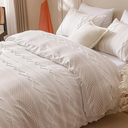 Houseri Tufted Comforter Set Full Beige Jacquard Bedding Sets