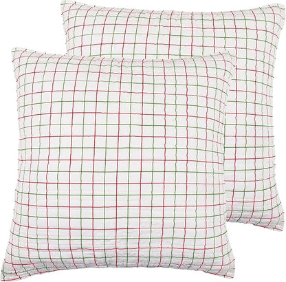 Levtex Home - Home for Christmas Sage - 2 Euro Shams (26x26 in.) - Festive Patchwork - Quilted - No Inserts - Cotton