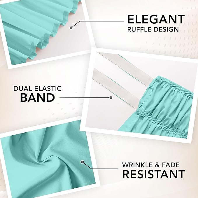 Wrap Around Ruffle Queen Size Bed Skirt – Adjustable Buckle & Elastic Belt for Easy Installation, 16 Inch Drop – Brushed Microfiber - Machine Washable, Fade and Wrinkle Resistant, Spa Blue