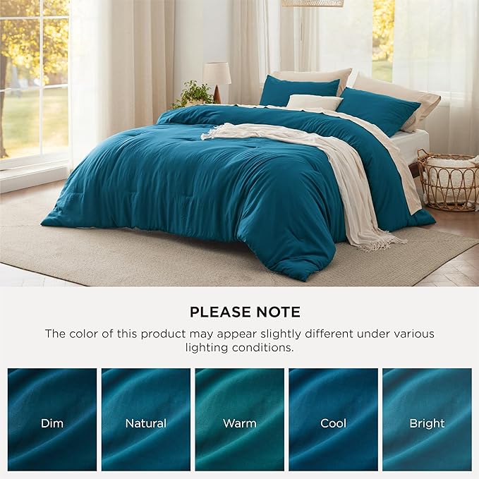 Bedsure Twin/Twin XL Comforter Set, Teal Soft Prewashed Bedding for All Seasons, 2 Pieces GentleSoft™ Bed Set, 1 Lightweight Comforter (68"x88") and 1 Pillowcase (20"x26")