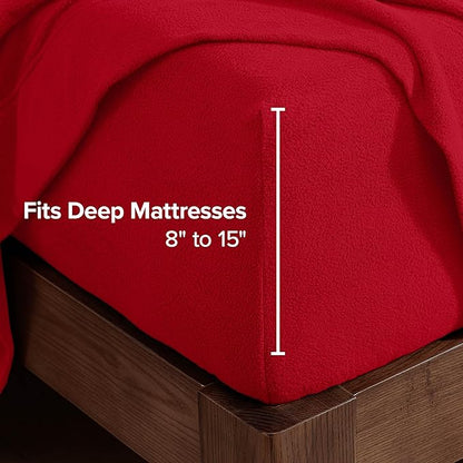 Bare Home Super Soft Fleece Sheet Set - Twin Size - Extra Plush Polar Fleece, No-Pilling Bed Sheets - All Season Cozy Warmth (Twin, Red)