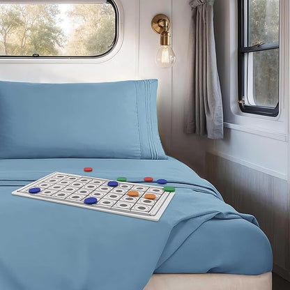 Clara Clark Bed Sheets, Premier 1800 Series 4 Piece RV Queen Sheet Set, Luxury Soft Sheets for RV Bunks, Short Queen - Blue Heaven