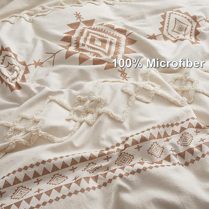 Oli Anderson Boho Duvet Cover Set Twin Size, Beige and Terracotta Color Clash 2 Pieces Microfiber Bedding Set, Durable and Super Soft Duvet Covers with Zipper and Ties, 68"*90"