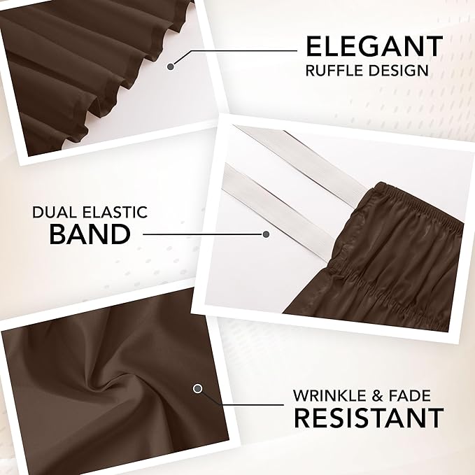 Wrap Around Ruffle Queen Size Bed Skirt – Adjustable Buckle & Elastic Belt for Easy Installation, 16 Inch Drop – Brushed Microfiber - Machine Washable, Fade and Wrinkle Resistant, Brown