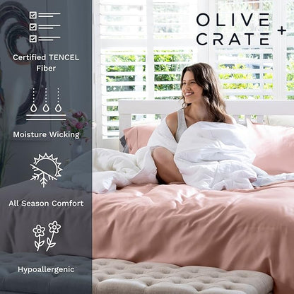 Olive + Crate Tencel Lyocell Eucalyptus Sheets King Size - Cooling Tencel Sheets for Hot Sleepers with 18 Inch Deep Pocket Fit - Beige 4-Piece Set