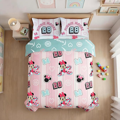 Northwest Disney Minnie Mouse Full Size Comforter Set, 5 Piece Reversible Design Ultra Soft Fade Resistant Microfiber Kids Bedding Set, Officially Licensed