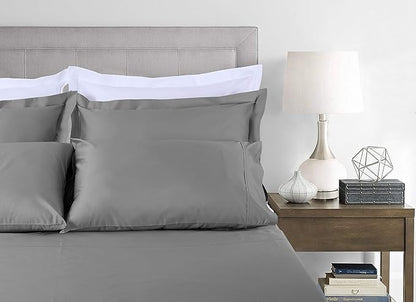Threadmill Cotton Full Size Sheet Set| 100% Cotton Sheets for Full Size Bed | Solid Sateen Full Bed Sheets Set with 16” Elasticized Deep Pocket | Soft Breathable 4-Piece Cooling Sheet Set | Dark Grey