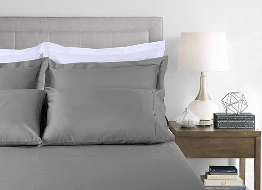 Threadmill Cotton Full Size Sheet Set| 100% Cotton Sheets for Full Size Bed | Solid Sateen Full Bed Sheets Set with 16” Elasticized Deep Pocket | Soft Breathable 4-Piece Cooling Sheet Set | Dark Grey