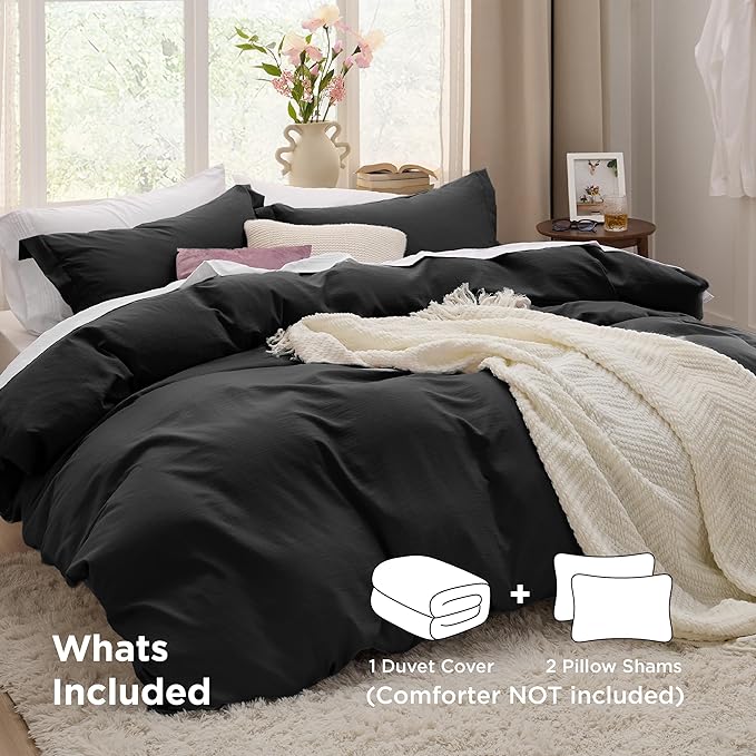 Bedsure Black Duvet Cover Queen Size - 3 Pieces Prewashed Extra Soft Bedding Set, Includes 1 Duvet Cover 90x90 Inches with Zipper Closure & 2 Pillow Shams, Comforter Not Included