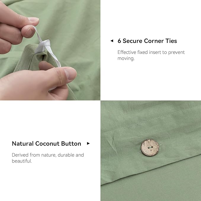 JELLYMONI Cotton Duvet Cover Cal King Size - Light Green Comforter Cover with Button 100% Washed Cotton 3PCS Breathable Soft Solid Bedding Set Duvet Cover 104×98in & 2 Pillowcases (NO Comforter)