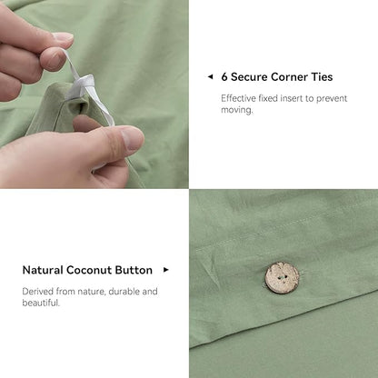 JELLYMONI Cotton Duvet Cover Cal King Size - Light Green Comforter Cover with Button 100% Washed Cotton 3PCS Breathable Soft Solid Bedding Set Duvet Cover 104×98in & 2 Pillowcases (NO Comforter)