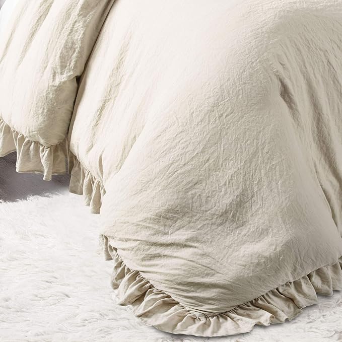 Lush Decor Reyna Ruffle Comforter Set, Full/Queen, Wheat, 3 Piece Cozy Bedding Set