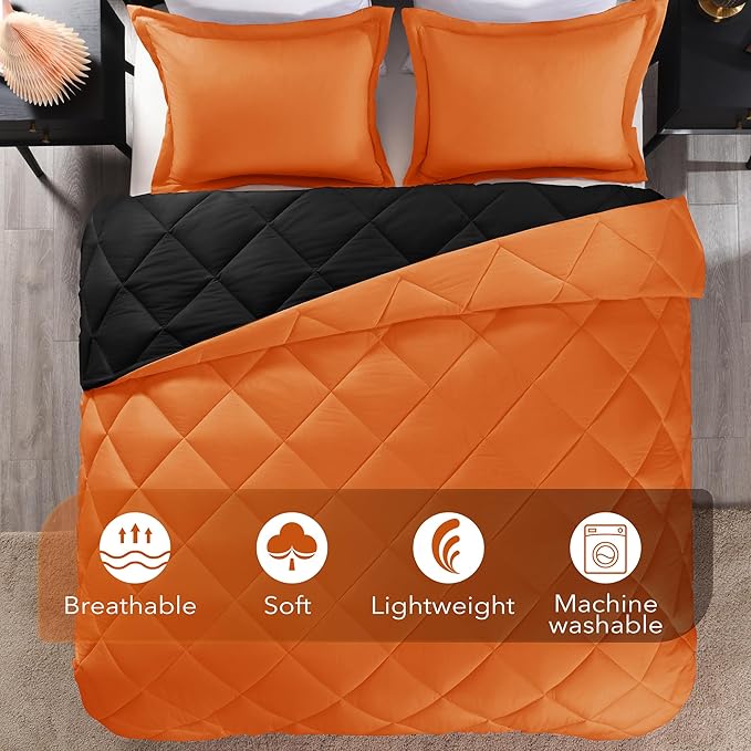 downluxe King Size Comforter Set - Orange and Black King Comforter, Soft Bedding Sets for All Seasons -3 Pieces - 1 Comforter (104"x92") and 2 Pillow Shams(20"x36")