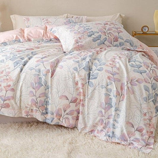 OAITE Duvet Cover Set Twin Size Floral Pattern Ultra Soft 100% Cotton Duvet Cover Sets 3-PC, Breathable Duvet Cover with Zipper Closure & Corner Ties(2 Pillow Shams,1 Duvet Cover)