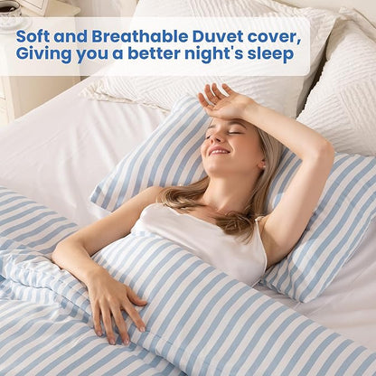 ROSE&RISY Twin Duvet Cover Set, 2 Pieces Soft Bedding Set, Breathable and Cooling,Includes 1 Duvet Cover, 1 Pillow Case (Blue Stripe, Twin)