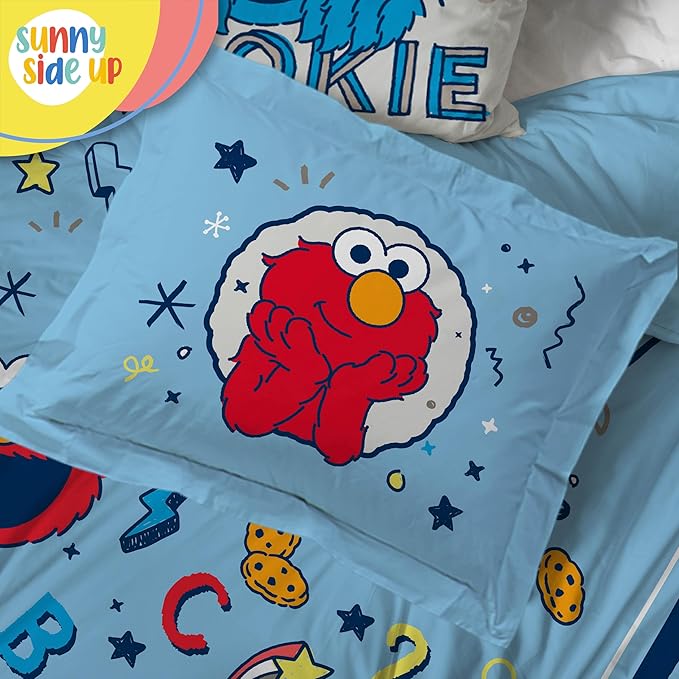 Sunny Side Up Sesame Street Twin Comforter Set - 5 Piece Kids Bedding Includes Comforter, Sheets & Pillow Cover – Super Soft Microfiber Bed Set with Elmo, Cookie Monster and Big Bird