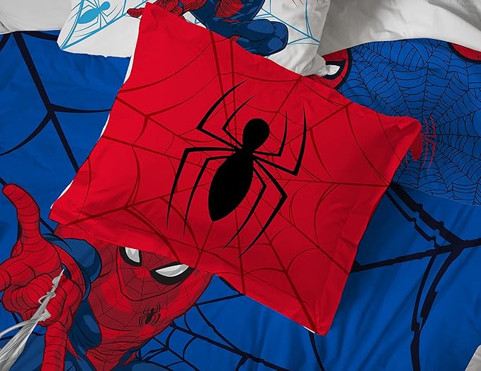 Jay Franco Marvel Spiderman Webtastic 7 Piece Queen Size Bed Set - Includes Reversible Comforter & Sheet Set - Super Soft Kids Bedding Fade Resistant Microfiber (Official Marvel Product)