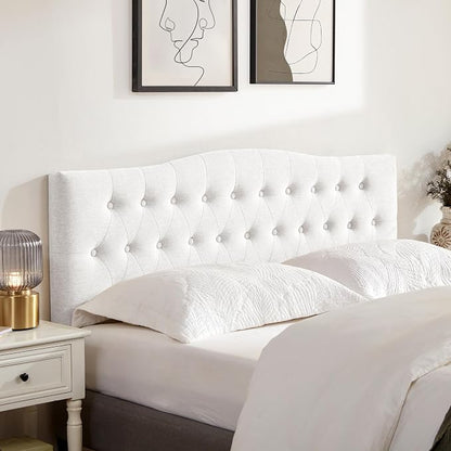 Tufted Headboard King Size, Solid Wood Adjustable Height Head Board, White | Upholstered King Headboard Only with Durable Solid Wood Legs, Adjustable Height 37-51 in, Fabric Button Diamond HeadBoards