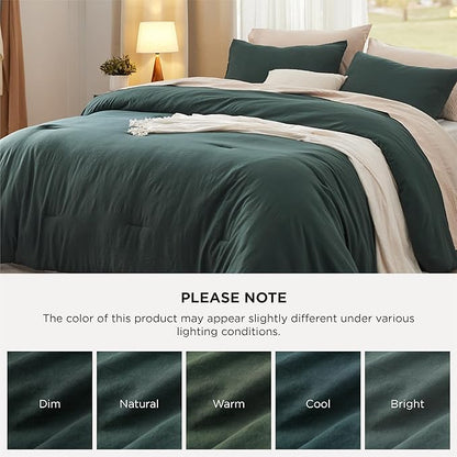 Bedsure Queen Comforter Set, Forest Green Soft Prewashed Bedding for All Seasons, 3 Pieces GentleSoft™ Bed Set, 1 Lightweight Comforter (90"x90") and 2 Pillowcases (20"x26")