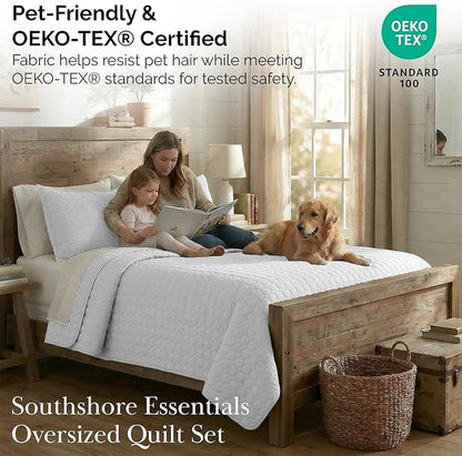Southshore Fine Living, Inc. White Quilts Queen Size Set, Lightweight Summer Bedspread with 2 Quilted Pillow Shams, Cozy, Soft Circle-Stitch Design, Queen Size/Full Size, White