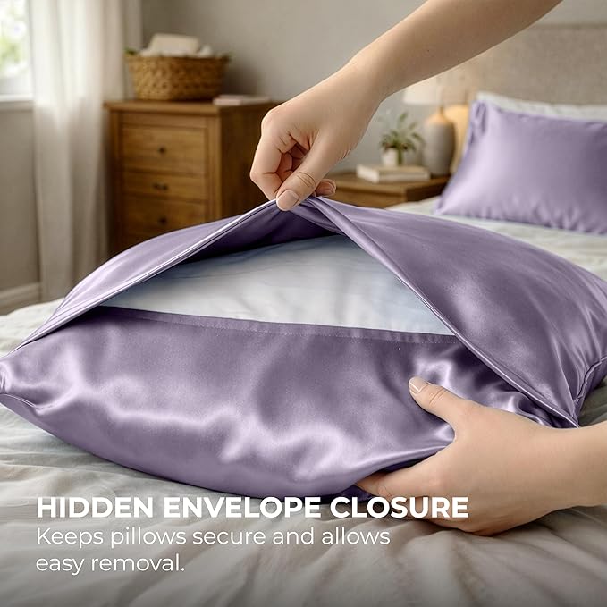 Satin Pillowcase 2 Pack - Queen Size (20"x30", Lavender) - Silky Pillow Cases for Hair and Skin - Satin Pillow Covers with Envelope Closure - Extra Soft Premium Microfiber
